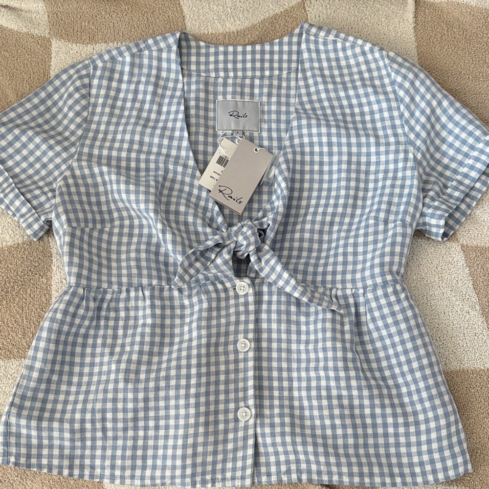 Rails Blue and White Gingham Blouse